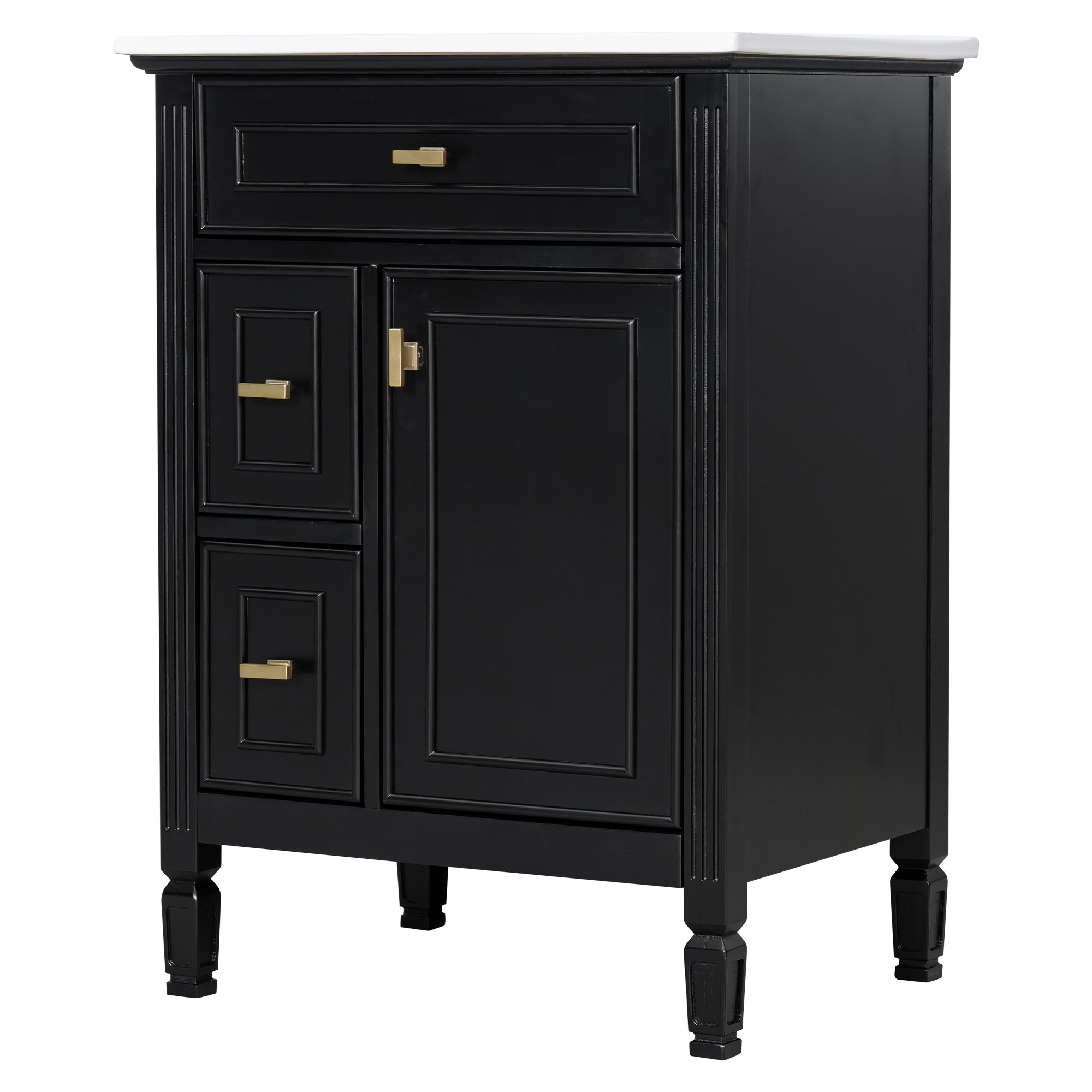 VanityFus 24-in Black Bathroom Vanity Single Sink Combo Ceramic Top 1 door 3 drawers Adjustable Shelves
